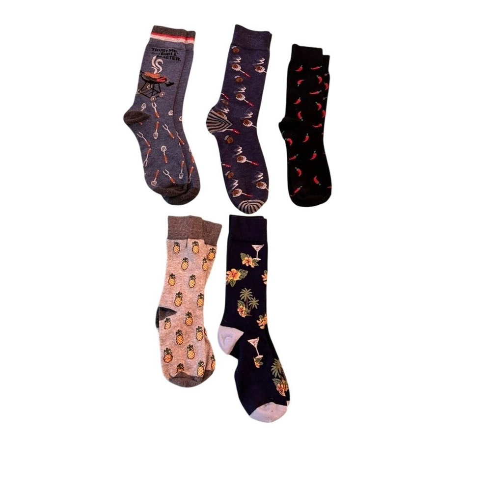 Mens Novelty Crew Socks Bundle 5 Pairs Tommy Bahama Grill Pineapple Chili Pepper